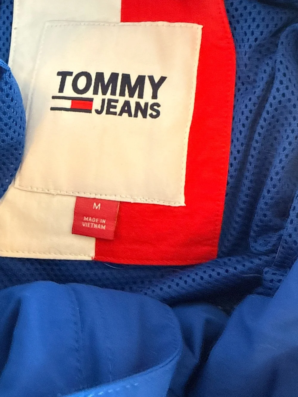 Tommy Jeans Colorblock Hooded Windbreaker Jacket Blue Red White Men’s Medium